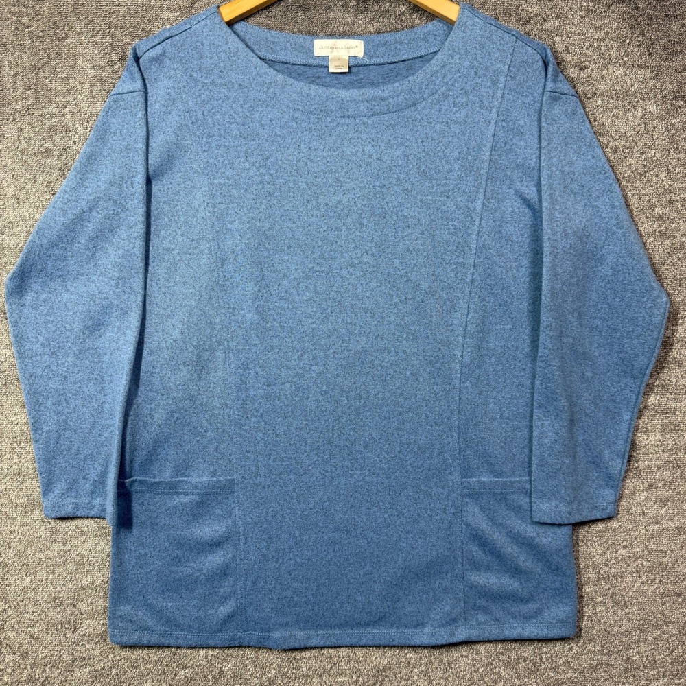 Christopher & Banks Top Blue Heathered Knit Pockets Boat Neck Large L